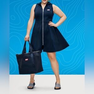 Hunter X Target full zip flared blue hooded mini casual Trendy polyester dress S